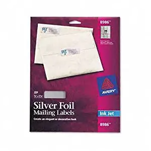 Avery : Foil Mailing Labels for Inkjet Printer, 3/4 x 2-1/4, Silver, 300/Pack -:- Sold as 2 Packs of - 300 - / - Total of 600 Each