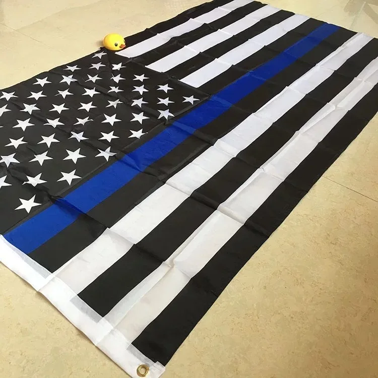 Stock 100 Polyester 3*5ft Thin White Line Usa Flag Police Fire Support Brothers Sisters Banner