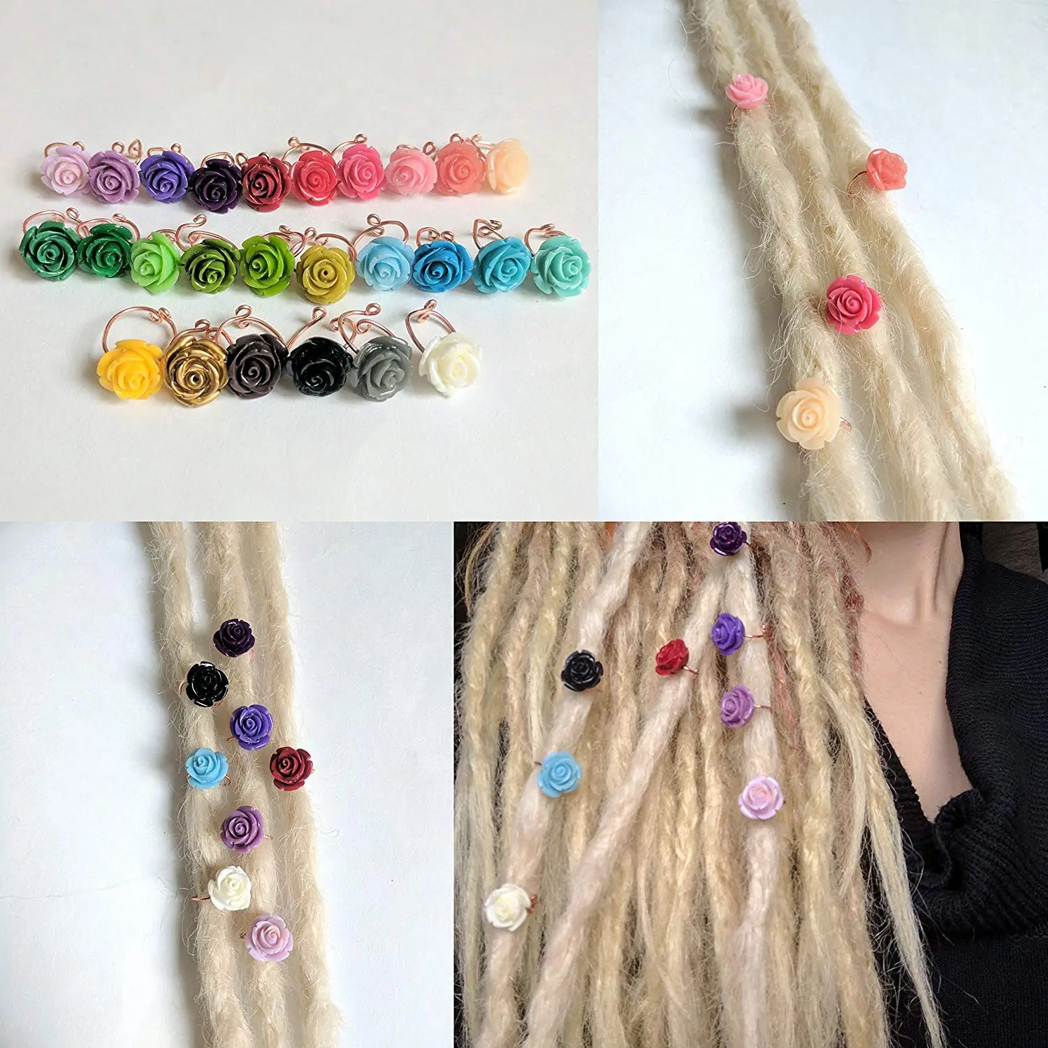 dreads Handmade Copper wire dreadlock cuff with resin rose accent in your color choice dread beads Dreadlock accessories Iconic Locks Adjustable Rose Dreadlock Ring Bead