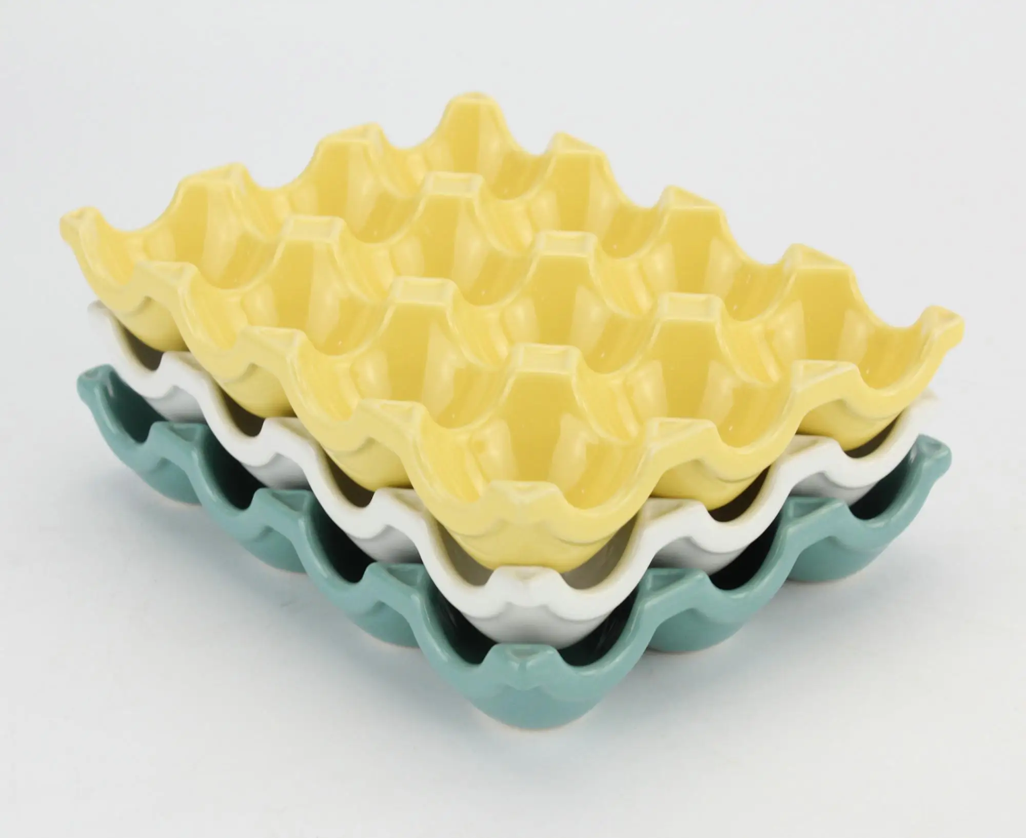 Square shape colorful ceramic egg holder tray for camping set