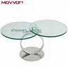 Modern living room furniture O ring leg moving glass top side table with two layer rotation and swivel