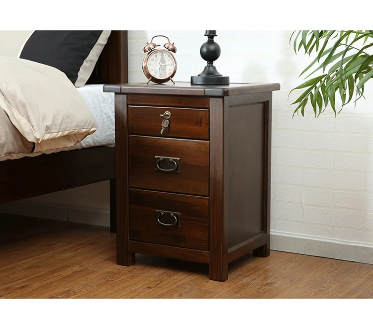 Solid Wood Bedside With Lock Wood Nightstand Walnut Colour Bedroom