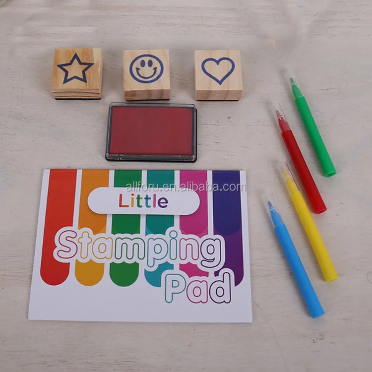 Diy Colorful Craft Stamp Kids Stamp Set With 3 Wooden Stamps Custom Wooden Stamp Set For Sale