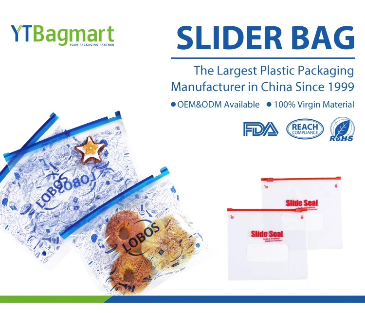 Ytbagmart Wholesale Custom Printed Logo Pe Food Storage Packaging Slider Zipper Bag
