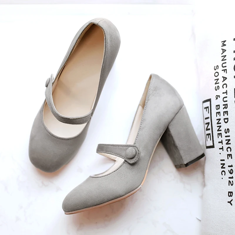 China Wholesale Cheap Mary Jane Women Shoes Low Chunky Heel Mary Jane