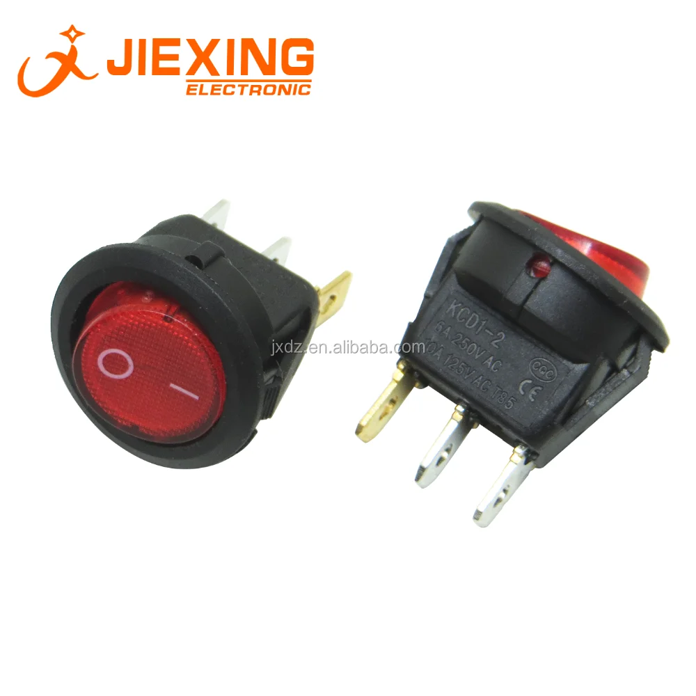 KCD1-105 6A/250V AC 10A/125VAC 20mm 3pin Rocker Switch Red Color KCD1-2 ...