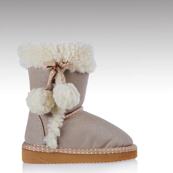 Hc529 Suede Imitation Faux Fur Pom Poms Fancy Little Girls Winter
