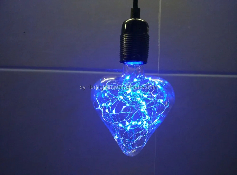 Heart Shape Firefly Light Bulb Copper Blue Led Heart Shape Firefly Light Bulb Copper Blue Led