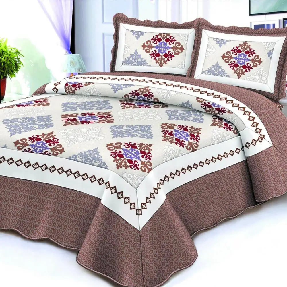 King Size Patchwork Quilted Comforter Bedspreads Mattress Fabric