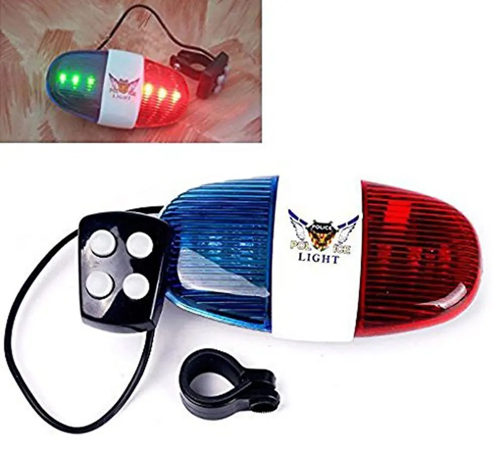 Generic 6 LED Cycling Police Siren Electric Light Horn Bell with Four Switches Control 4-Tone of Police Whistle 