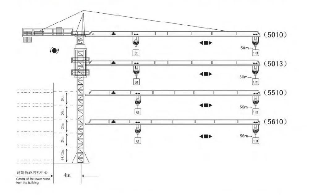 6t TC5013 50m boom electric tower crane
