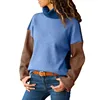 3 Color S-2XL New Hot Patchwork Knitting Ribbed High Neck Sweater Winter Clothing Fashion Tops Long Sleeve Keep Warm E27828