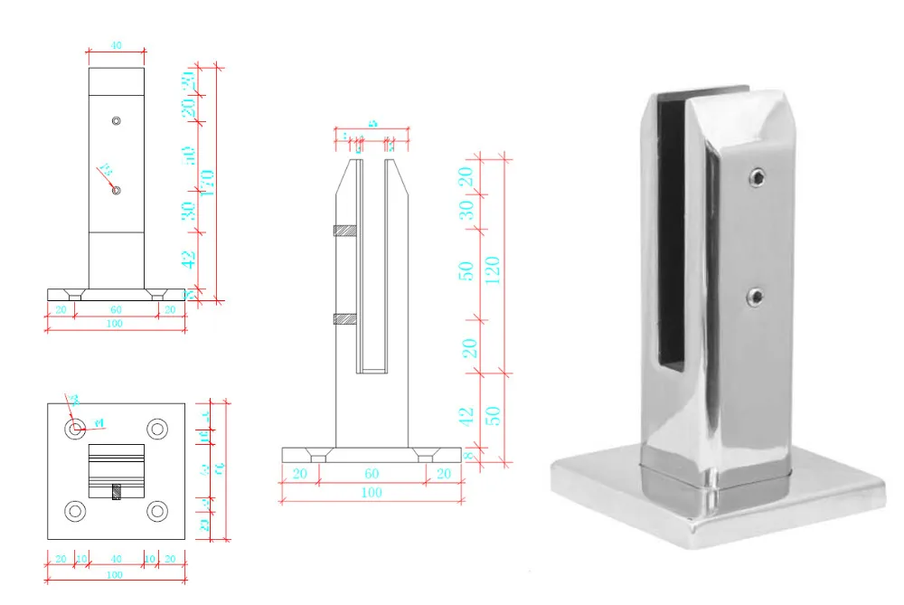 Outdoor customized modern frameless S.S316 spigot glass railings design with floor mount manufacture