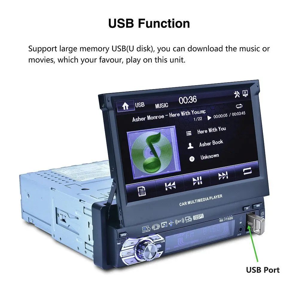 (EU Stock) Podofo Autoradio 1 Din Radio Car 7" HD Retractable Touch Screen BT SD FM USB Car MP5 Player   12LED Rear View Cam