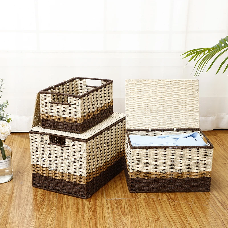Full Grey Square Woven Storage Baskets With Lid Buy Picnic Basket With Wine Holder,Woven