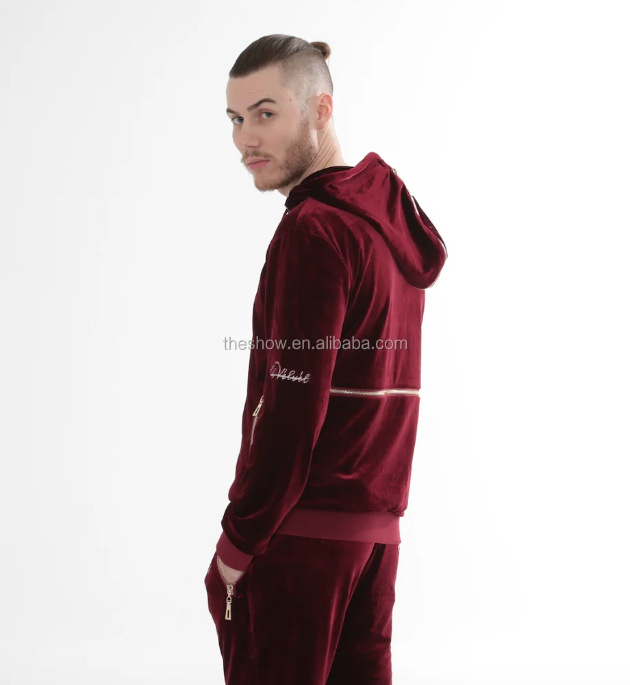 Bulk Wholesale Clothing Custom Zip Up Men's Red Burgundy Velvet
