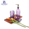 Cheap bathroom products sets with purple soap glass box and tooth glass and bath liquid glass bottle with pump lid