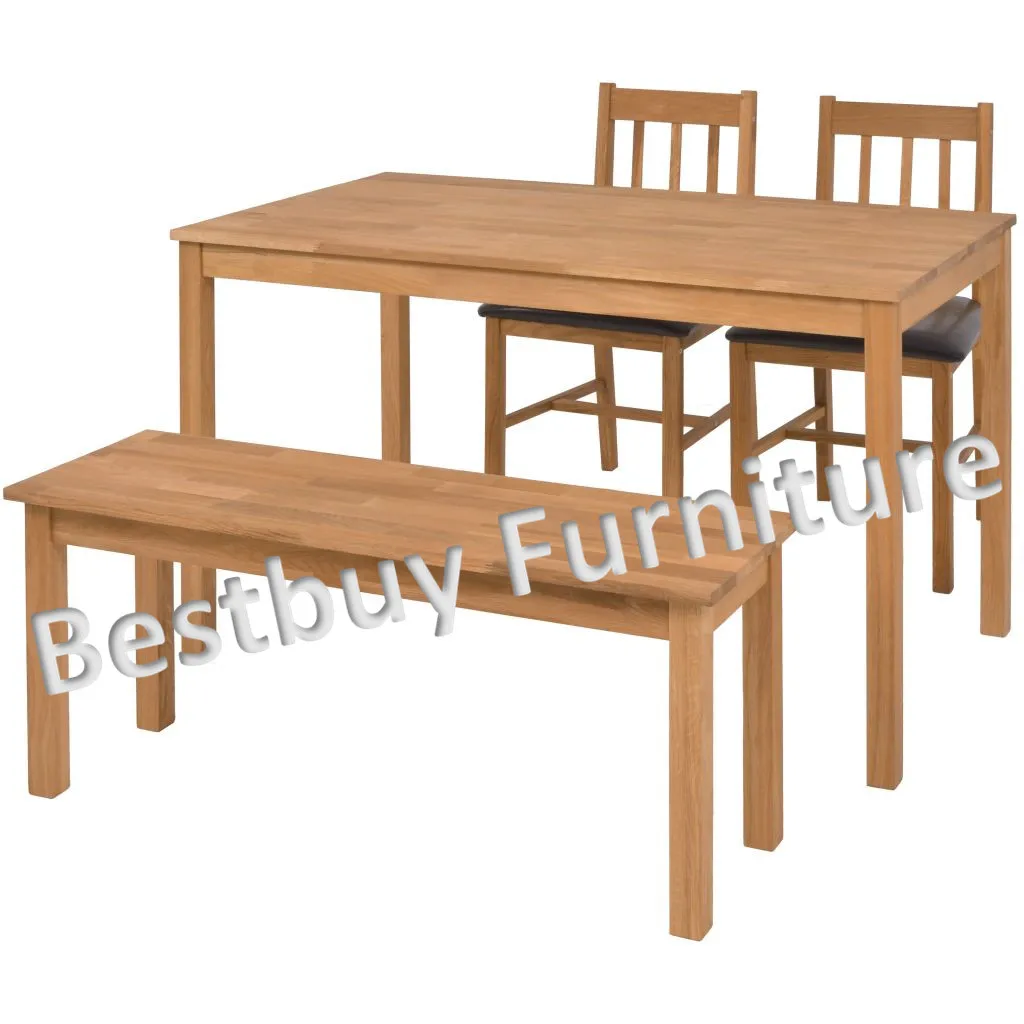 Livingroom Kitchen Dining Set 1 Table 2 Chairs With 1 Bench Oak