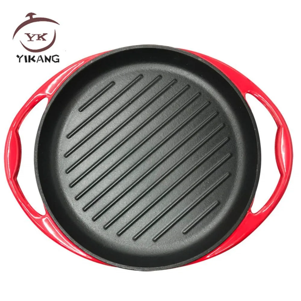 Cast Iron Griddle Plate With Double Handles In Enamel Coating,Chinese