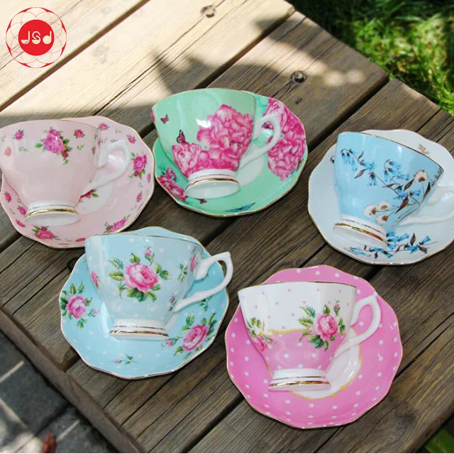 Europe design floral decal printing ceramic coffee cup and saucer