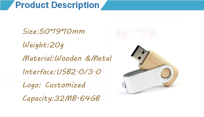 Swivel Wooden Metal USB Flash Drives Memory Pendrive 16GB 32GB with free oem logo - ANKUX.COM