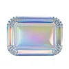 Classical Hot Sell Disposable 400 gsm 10.5 inch Rectangle Rainbow Silver Foil Paper Plates