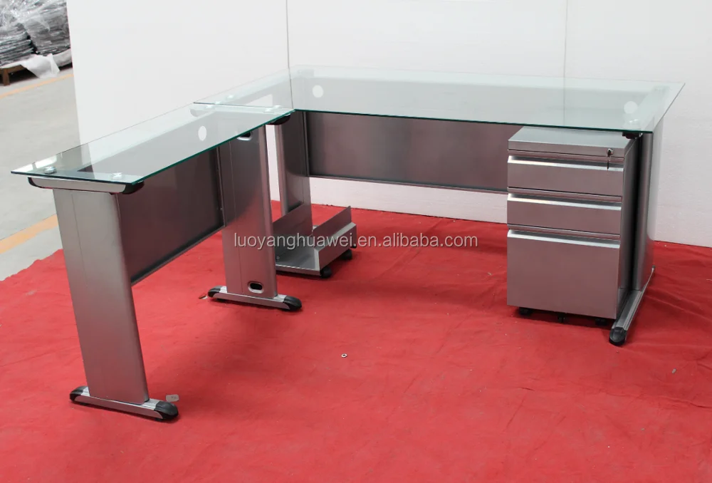 L Shape Glass Top Office Table Sit Stand Office Desk Buy Glass