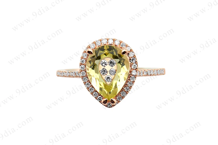 Best Selling AAA Quality Butterfly Tourmaline Pear Cut Diamond 14K Yellow Gold Gemstone Ring for Wedding & Anniversary