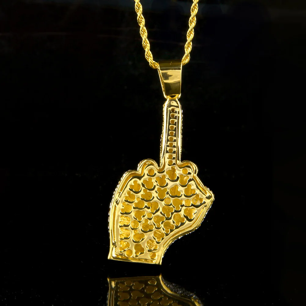 Hip Hop Men Gold Color Full Rhinestone Big Middle Finger Pendants ...