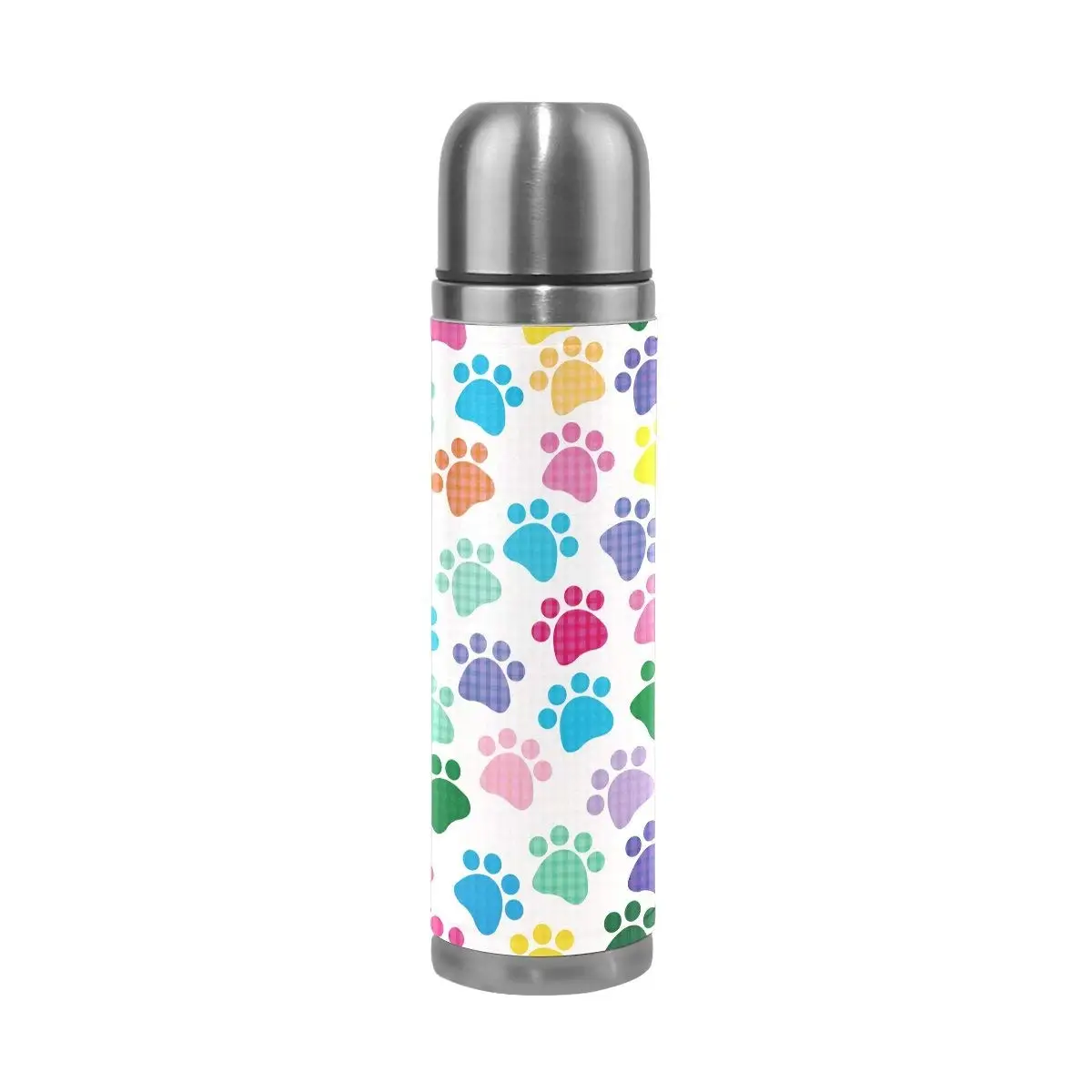 ALAZA 17 oz Colorful Dog's Footprint Dog Paw Double Wall Vacuum Cup Insulated Stainless Steel PU Leather Travel Mug, Christmas Birthday Gifts for Mom Dad Boys Girls Kids Lover Friends