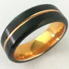Men's Black With Gold Two Tones Stainless Steel Golden Line Inlay Beveled Edges Comfort Fit Wedding Band Engagement Ring