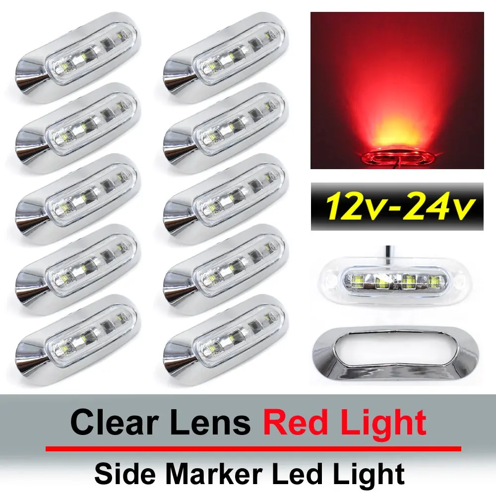 10 pcs TMH 3.6" submersible 4 LED Clear Lens Red Light Side Led Marker 10-30v DC , Truck Trailer marker lights, Marker light amber, Rear side marker light, Boat Cab RV