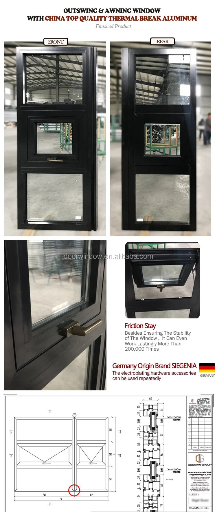 Good quality Casement inward opening window inswing Open Style exit outswing