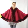 Custom colour double face wool sheep fur cape with real fox fur collar