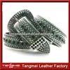 green acrylic crystal decorative fashion full grain leather women 2 row pyramid stud belt