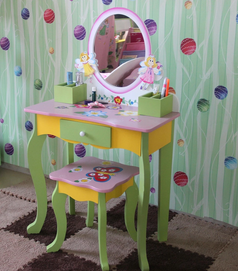 Fairy Wooden Kids Dresser Table And Stool Kids Furnitrue Buy Kids Dressing Table With Mirror