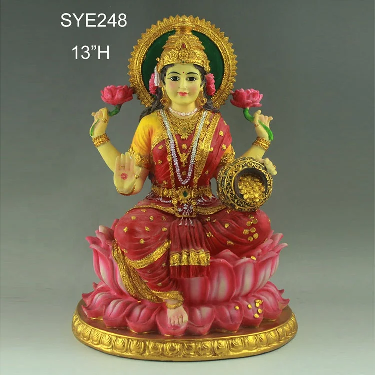 Hindu Goddess On Lotus Hinduism Display Statue Indian God Diwali Gift