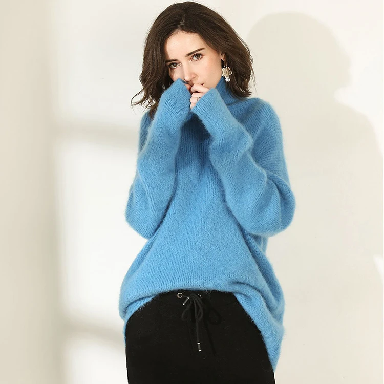 Fur Blue Turtleneck 100% Angora Wool Knitting Sweater - Buy Angora