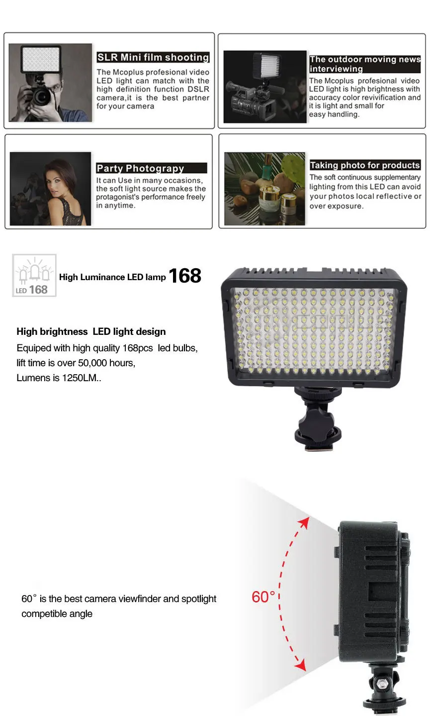 Mcoplus 168 Bi-color LED Photography Studio Lighting for DSLR Camera