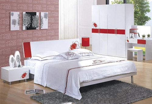 Modern Mdf Flowers White Polish Lacquer Bedroom Furniture Zg 9905