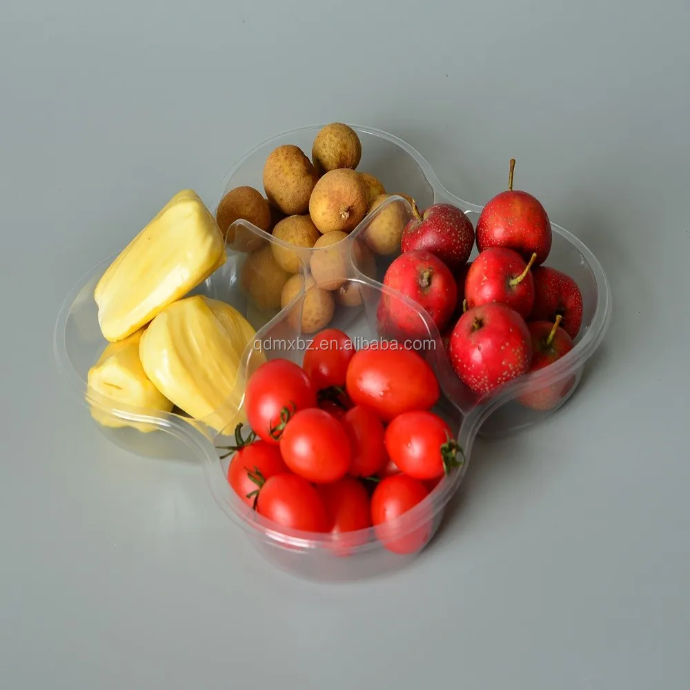 Plastic Fruit Salad Disposable 3 Compartment Disposable Take Away Fruit