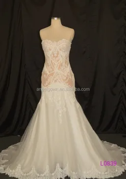 L0839 Fish Style Sweetheart Neckline Dark Ivory Color Modern Design L0839 Fish Style Sweetheart Neckline Dark Ivory Color Modern Design Liqued Lace Wedding Dress