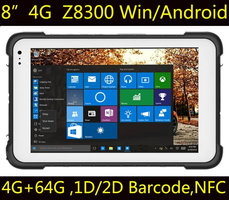 Highton Intel Cherry Trail Z8300 Windows 10 Or Android 5.1 Dual OS 4Gram DDR+ 64G EMMC Rugged Windows 8 Inch Tablet 4G