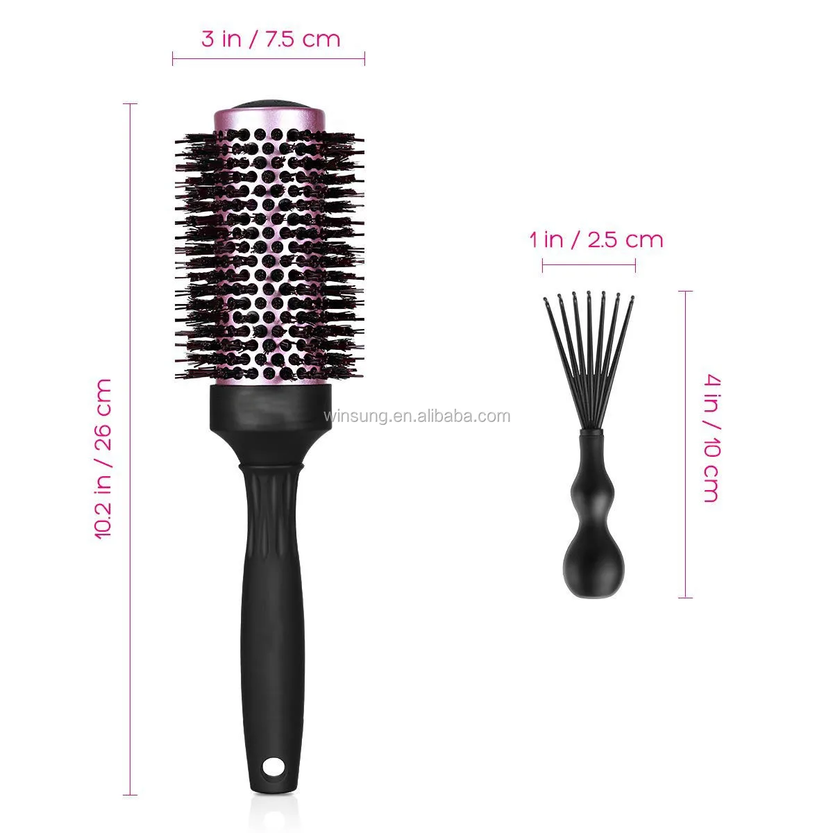 Round Brush Set, Ceramic Ion Thermal Barrel Round Brush for Blow Drying, 4  Different Sizes Boar Bristle Round Hair Brush for Hair Drying, Styling,  Curling and Shine Brown handle