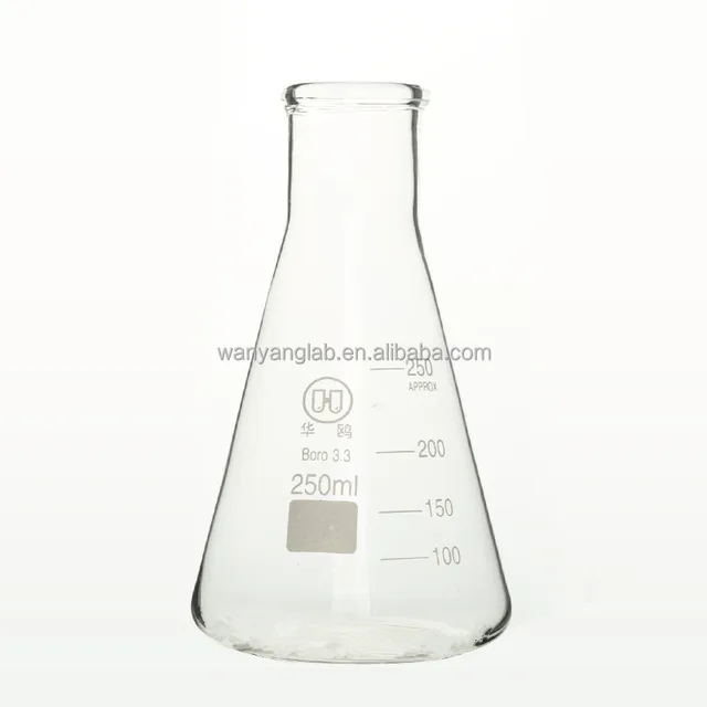 wanyang lab wholesale 250ml conical flask glass erlenmeyer flask