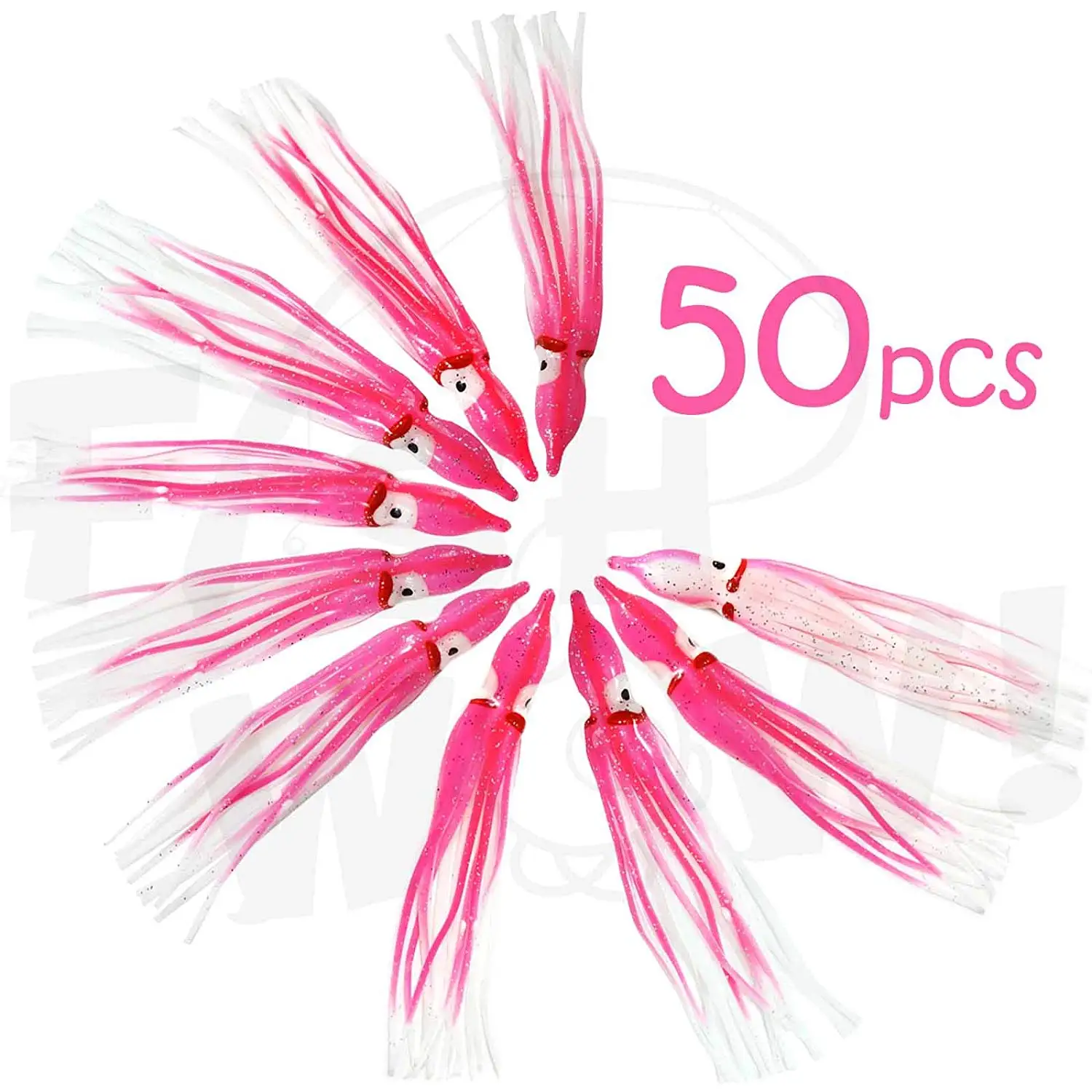 100pc 4-3//4/" Fishing Squid Skirts Octopus Trolling Hoochies Pink White Fish WOW!