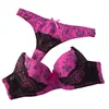 Soft material backless lace trim breast lift push up women padded bra and panty set