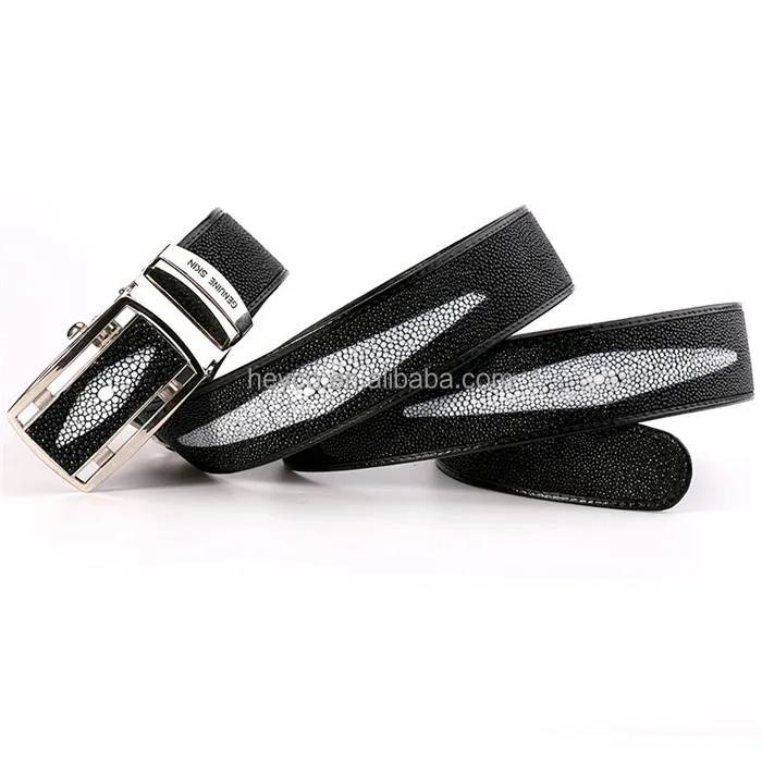 Heyco high quality particular black stingray skin custom leather men belt