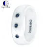 Gentdes Jewelry 8mm White Ceramic Ring Men Women Wedding Band Domed Three .07ct Blue Sapphire