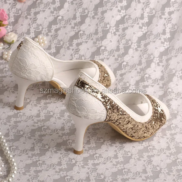 Ballo Scarpe Glitter Pizzo Anno Con Tacco 8 Fine Centimetri Oro Di EaBq6w